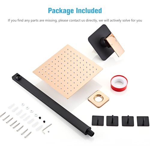 Shower Faucet Set Bathroom Matte Black and Rose Gold Rainfall Shower System Wall Mount with 8 Inch Square Shower Head, Single Function Shower Trim Kit with Rough-in Valve - color: Matte Black+Rose Gold, style: 8 Inch without Handheld Sprayer