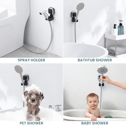 TAILI Shower Head Holder Suction,Adjustable Height & Angle,Universal,Black | bathroom handheld shower wand bracket,no-drill removable waterproof,round,plastic,wall mounted,kids,pets,4.5" - color: Black, size: Square