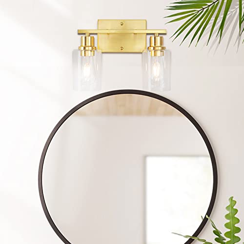 2-Lights Gold Bathroom Light Fixture, Brushed Brass Vanity Light with Clear Glass Shade, Modern Bath Wall Lights for Living Room, Hallway, Bedroom - color: Gold 2-Light