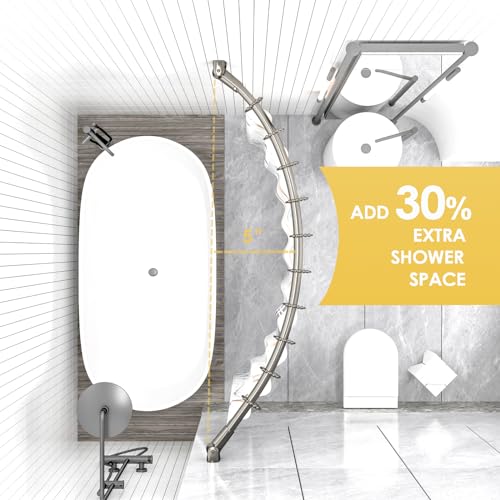 Chrsouly Adjustable 30-45 inches Curved Shower Curtain Rod, Premium Stainless Steel Rustproof Shower Rod for Bathroom, Need to Drill, Nickel - color: Nickel, size: 30-45 Inches