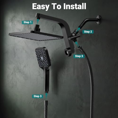 12" XXL Rainfall Shower Head with Handheld Combo Set, Matte Black | High Pressure, Magnetic Docking, Air-Infusion Tech, Anti-Leak One-Piece Design, Dual Square Showerhead - color: Matte Black