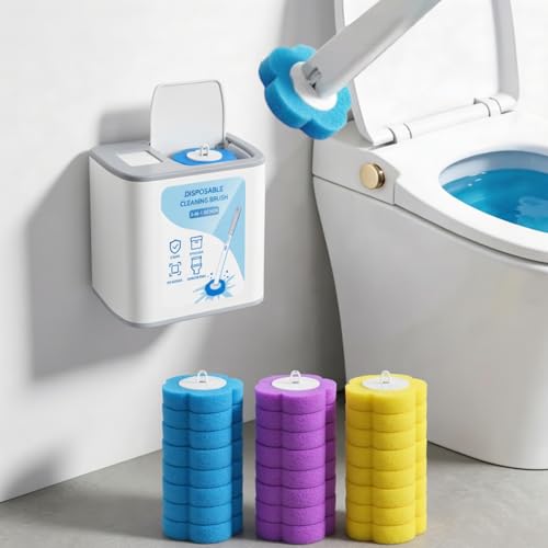 2026 Disposable Toilet Brush and Holder Set, Disposable Toilet Bowl Cleaning System with Aromatherapy Refills, Cleaning Wand with Storage Case & Scented Tabs (Ocean, Lemon & Lavender)
