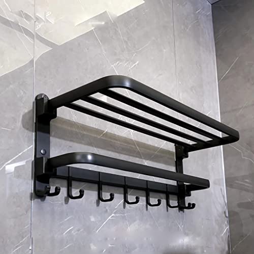 (1 Pack) Yariwiz Matte Black Towel Rack Wall Mounted No Drill and Screw Mounting, Bathroom Bath Shower Length 24 inch Double Towel Rod with Shelf Hotel Towel Rack B0503-MB - color: Style#3-black