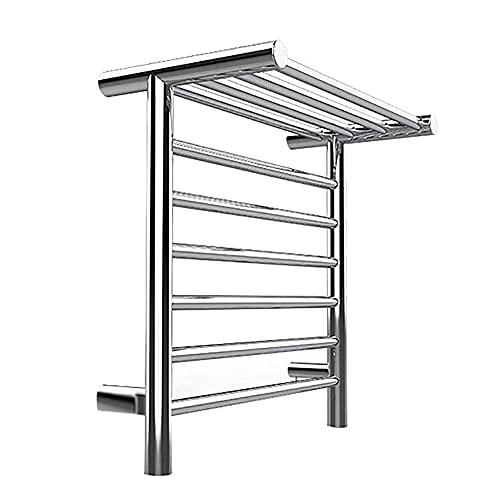 6 Bar Wall Mounted Towel Warmer with Top Shelf, Energy Efficient 105W Electric Heated Towel Rack for Bathroom, Towel Heater Rail On/Off Switch - size: hardwired