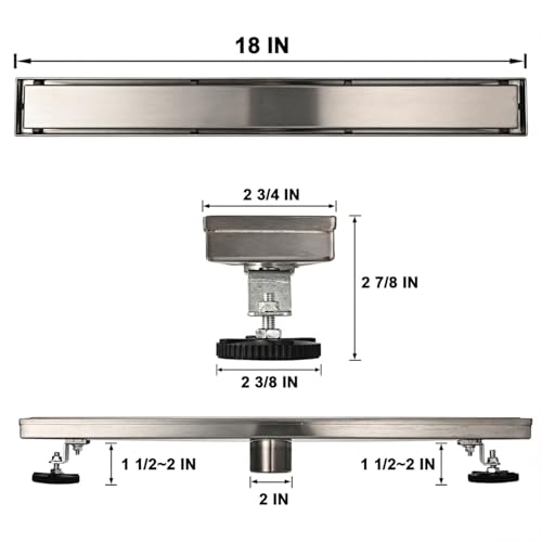 AVSIILE Linear Shower Floor Drain, 18 Inch Brushed Nickel 304 Stainless Steel Bathroom Drains Kit, Rectangular Shower Trench Drain with Reversable Tile-in Pattern Drain Cover & Hair Catcher - color: Brushed Stainless, size: 18 Inch