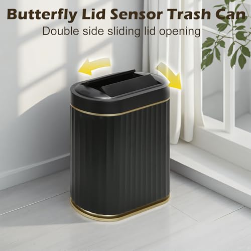 SYNCVIBE Bathroom Sensor Trash Can, 2 Gallon, Butterfly Lid, Black Gold | Automatic Garbage Can, IPX5 Waterproof Slim Trash Bin, Under-Counter Wastebasket for Kitchen, Living Room and Bathroom - color: Black and Golden