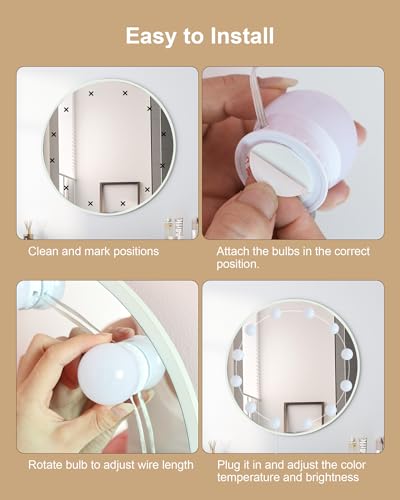 12 Bulbs LED Vanity Lights for Mirror, 3000K 4000K 6500K & 10-Brightness, Wire Length Adjustable, USB Cable, Hollywood Mirror Lights for Makeup Dressing Room Bathroom, White - size: 12 Dimmable Bulbs