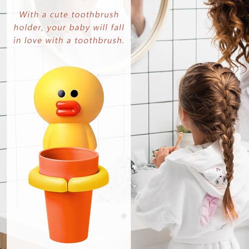 Kids Toothbrushes Holder Animal Tooth Cup Holder,Mouthwash Cup Rack for Children,Wall Mounted Sucker Toothpaste Storage Set Cute Household Toothpaste Rack No Punching Shelf Bracket with Cup (Chick) - color: Chick