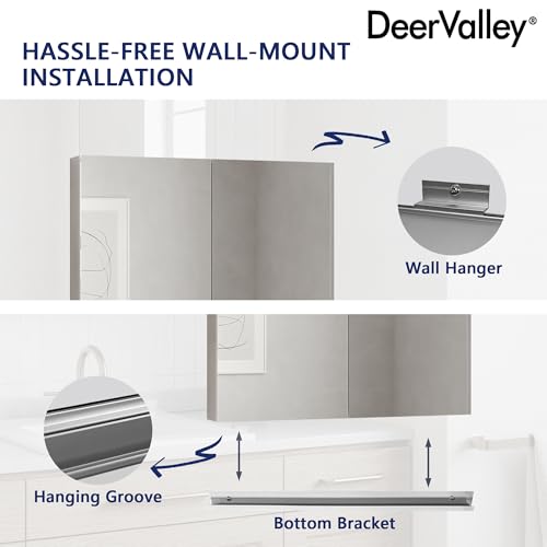 DeerValley Medicine Cabinet with Mirror, 30" W x 26" H Bathroom Storage | Frameless Modern Wall Mount Mirror, Medicine Cabinets with Adjustable Shelf, DV-1MC0363 - size: 30" W x 26" H