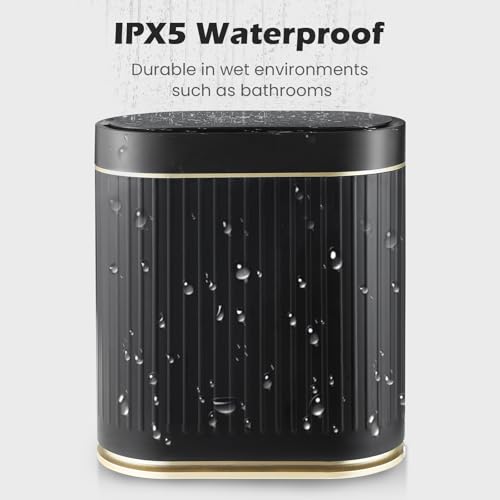 SYNCVIBE Bathroom Sensor Trash Can with Lid, 2 Gallon, Black Gold | Automatic Garbage Can, 7.5 Liter Smart Trash Bin, Slim IPX5 Waterproof Plastic Wastebasket for Bedroom and Office - color: Black gold