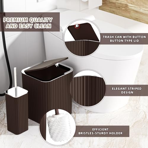 XLHOMO Bathroom Accessories Set - Gorgeous Bathroom Set, 10PC Brown Bathroom Accessories, Bathroom Accessory Set, Toilet Brush, Trash Can, Qtip Holder Dispenser & Soap Dispenser - size: Bath Set, style: Brown&Silver