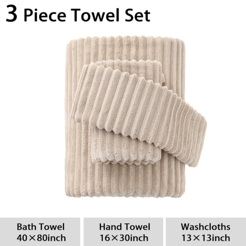 3 Pack Bath Towel Set, 40"x80" Oversized Bath Sheet, Beige | Ultra Soft Microfiber, Lint Free, Quick Dry, Highly Absorbent, Full Body Coverage, 1 Bath Sheet, 1 Hand Towel, 1 Washcloth - color: Beige, size: 3 Piece Towel Set