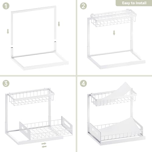 Under Sink Organizer and Storage, Slide Out Cabinet Organizer, Pull Out Sink Shelf for Kitchen Bathroom Laundry, 1 Pack White