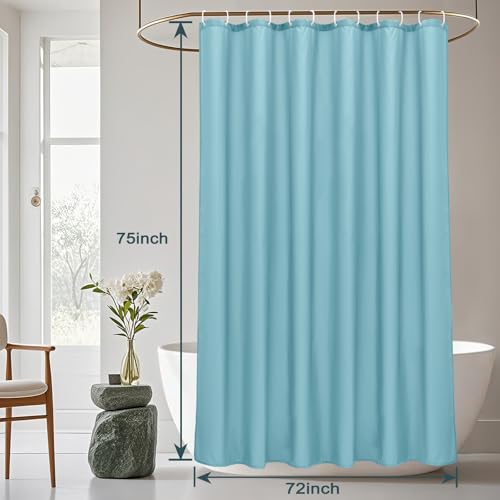 AooHome Shower Curtain Liner, Fabric Bathroom Curtain with Hooks for Hotel, Water Repellent, Blue, 72 Width x 75 Height Inch - color: Blue, size: 72"W x 75"L (Pack of 1)