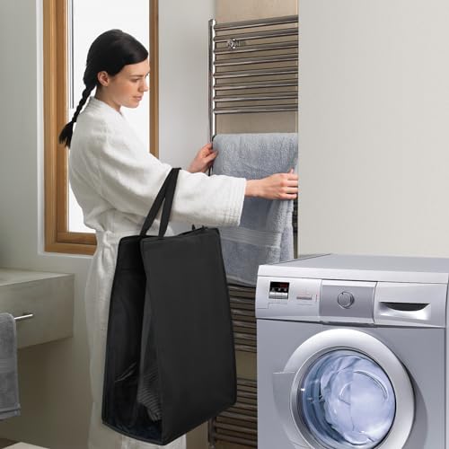 FENTEC 1 Pack Black Hanging Laundry Hamper,Laundry Hamper Bag with Handles | Hanging Laundry Basket, Slim Laundry Hamper Bag, Portable Hanging Closet Hamper, Mesh Heavy Duty Hanging Laundry Bag - color: Black, size: 1 Pack-one Section