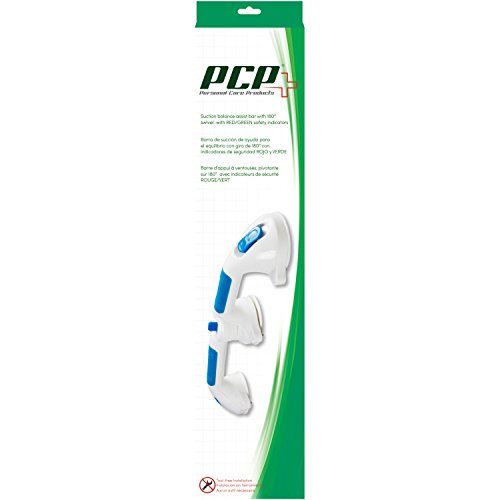PCP Multi-Positional 180° Suction Grip Bathtub & Shower Handle with Color Lock Indicators, White, Blue/White - size: Multi-Positional Style