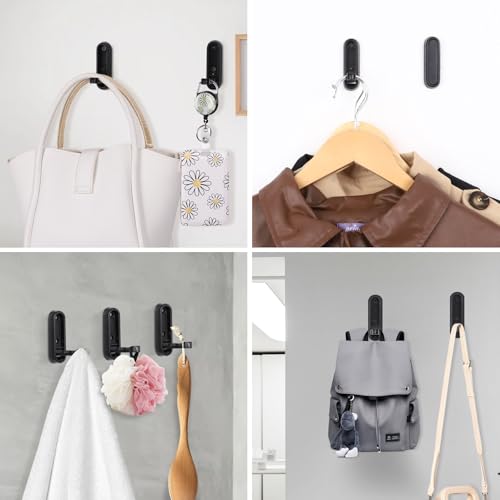 Dntorx Folding Wall Hooks, 2 Pcs Foldable Black Coat Hooks Heavy Duty Foldable Hook Bathroom Towel Hooks Robe Hooks Wall Mounted for Hanging Coat Towels Clothes Hat Bags Keys | 90° Foldable Design, Wall Mounted, Holds Up To 40 Lbs, Screws And Anchors Incl