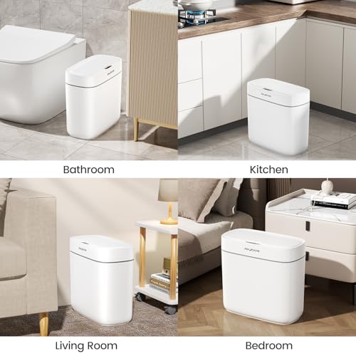 JUDRDO 3.5 Gal Slim Touchless Bathroom Trash Can, Automatic Diaper Pail | Motion sensor opening, automatic liner suction, slim profile for bathrooms, bedrooms, offices, kitchens and nurseries - color: White
