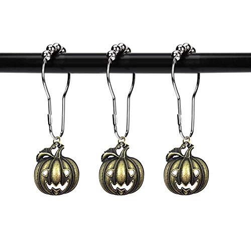 Set of 12 Halloween Smiling Pumpkins Shower Curtain Hooks Ring Stainless Steel Rustproof Bathroom Kids Room Fashion Home Decor (Bronze) - color: Bronze