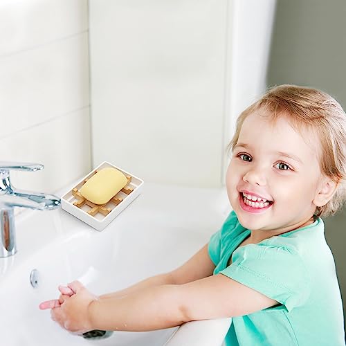 Bamboo Soap Dishes for Shower Wooden Soap Bar Holder for Bathroom Soap Tray Easy to Clean, Durable and with Non-Slip Pads(Two White Squares) - color: Two White Squares