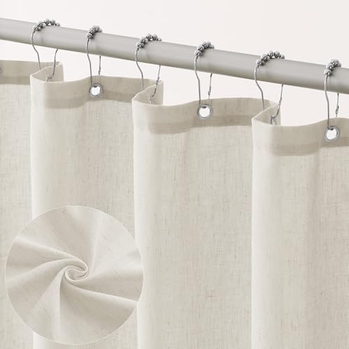 Oatmeal Linen Shower Curtain for Bathroom Water Repellent 72x72 Inch | Neutral Simple French Country Shower Curtains 72 Inches Long Earthy Tone Greige Taupe Greyish Beige with Hooks Flax Burlap - color: Linen, size: 72"W x 72"L (Pack of 1)