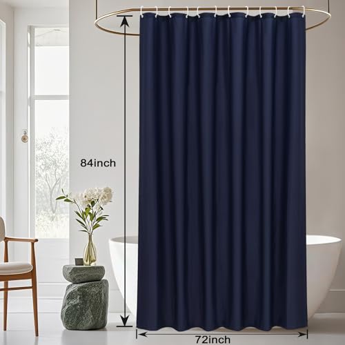 AooHome Extra Long Shower Liner, Polyester Solid Color Shower Curtain with Hooks, Weighted Hem, Water Repellent, 72 Width x 84 Height inch, Navy Blue - color: Navy Blue, size: 72"W x 84"L (Pack of 1)