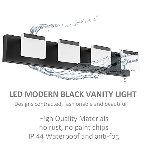 Ralbay 4 Light Black Bathroom Vanity Light Fixtures Acrylic Matte Black Vanity Light Fixtures LED Modern Bathroom Vanity Lights Over Mirror - color: Black, size: 4-Light