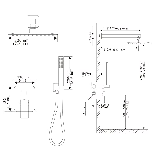 Brushed Nickel Shower System Bathroom Luxury Rain Mixer Shower Combo Set Wall Mounted Rainfall Shower Head System Shower Faucet Rough-in Valve Body and Trim Kit - color: Brushed Nickel, style: Handheld/Shower Faucet