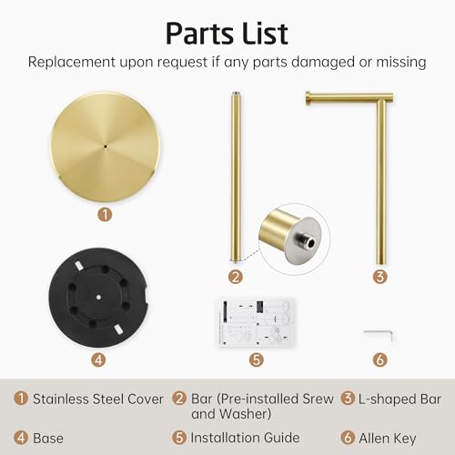 KES Gold Toilet Paper Holder Stand, 26" H (Taller Version), Weighted Base | Weighted Base, Rustproof, Anti-Slip, Fits All Roll Sizes, No Drilling, Easy Assembly - color: Brushed Gold, size: 26" H