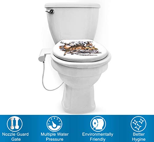 Slim Bidet Toilet Seat Attachment kit, W/Adjustable Pressure Control, Retractable Self Cleaning Nozzle, Accessories included Teflon tape & wrench