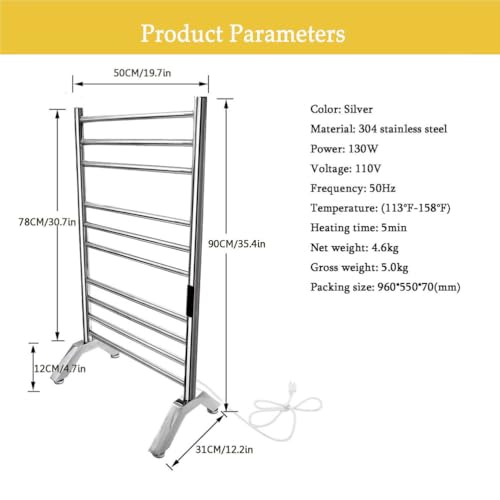 Heated Towel Rack Plug-in,Free Standing & Wall Mounted Dryer Rack Stainless Steel,Radiator 10 Bars Hot Towel Warmer with Built-in Timer,Silver - color: Silver
