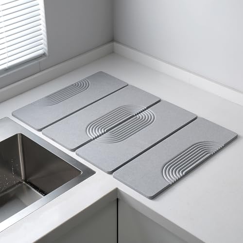 Foldable Stone Dish Drying Mat for Kitchen Counter, Diatomaceous Earth Drying Mat with Non-Slip Backing, Heat Resistant Multifunctional Mat for Kitchen & Bathroom, Instant water absorption-(24"×16") - color: Light Gray