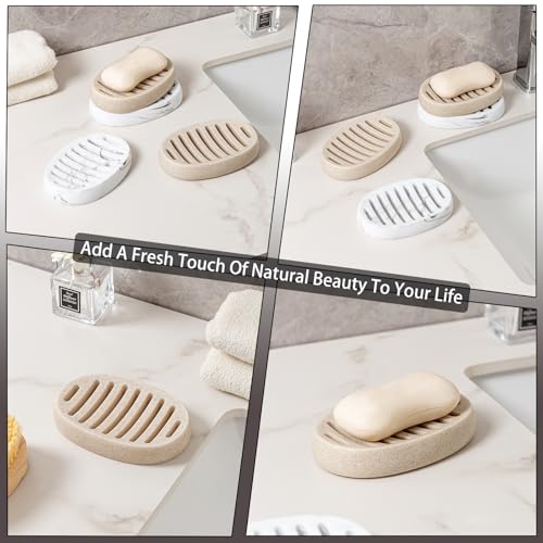 Soap Dish, Simple Oval Bar Soap Holders, Self Draining, Beige | Modern,Sandstone Look, Soap Saver Spone Holder Tray for Shower Bathroom Sink Countertop Kitchen Bathtub - color: Beige