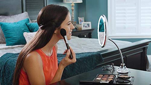 Flexible Gooseneck LED Light Makeup Mirror, 10X Magnifying Makeup Mirror with Locking Suction Cup, Diffused Light and 360° Swivel