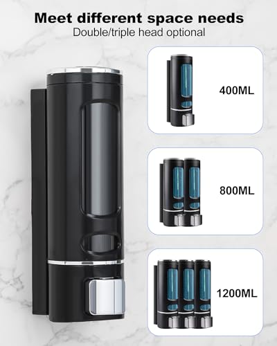Shampoo and Conditioner Dispenser - 800ML Wall-Mounted Shower Shampoo Dispenser No Drill Body Wash Soap Dispenser for Shower, Bathroom, Hotel (2 Chamber) - size: 800ML