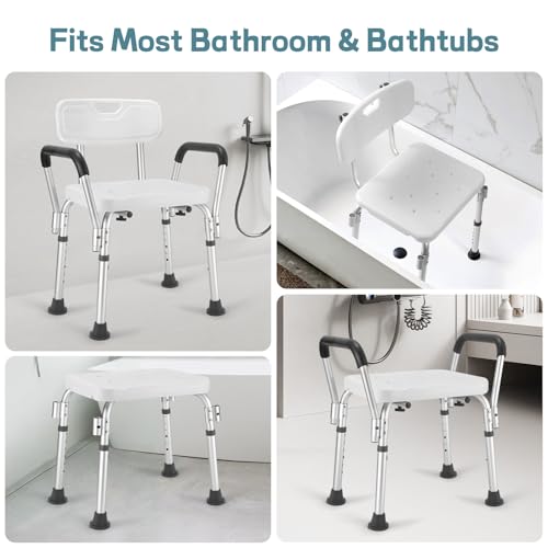 Heavy Duty Shower Chair for Elderly & Disabled with Padded Armrests & Back | Tool-free assembly adjustable height shower seat for inside shower. Provides secure, comfortable support for handicap adults