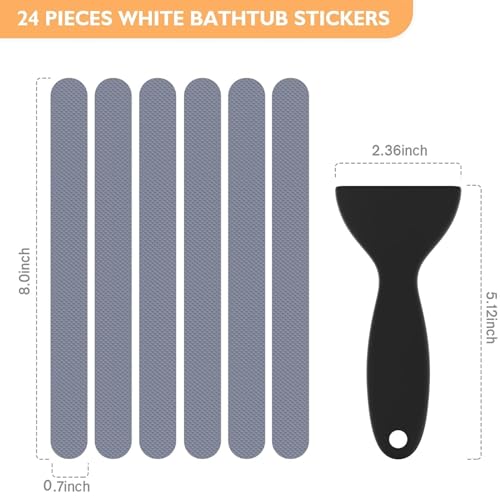 Non Slip Bathtub Stickers, 24 PCS Shower Stickers for Safety Bathroom Tubs, Bathtub Non Slip Stickers and Adhesive Decals Scraper for Bath Tub, Shower Floor, Stairs, Ladders(Grey) - color: Grey