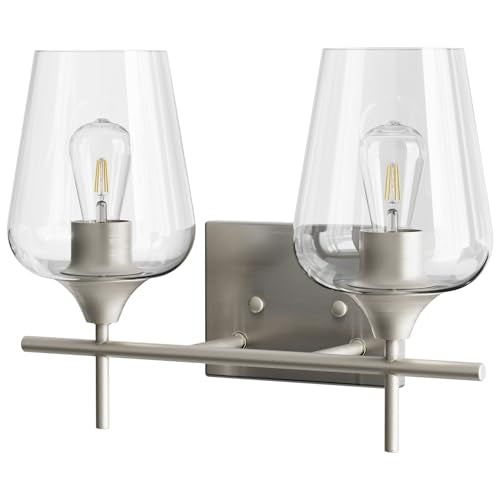 VONLUCE Bathroom Vanity Light, 2 Light Bathroom Light Fixture Over Mirror, Bathroom Wall Lamp with Clear Glass, Modern Brushed Nickel Vanity Lighting fixtures for Bathroom, Bedroom, Hallway | Wine Glass Shades, E26 Sockets, Easy to install, Vanity Lights