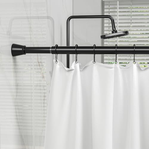 Shower Tension Curtain Rod Black 45 to 77 Inch Spring Tension Curtain Rod | Shower Rod Non Slip Shower Curtain Rod No Drilling 1pcs for Windows Adjustable Tension Rods of Curtain Window Closet Kitchen - color: Black, size: 45-77 inch 1pcs