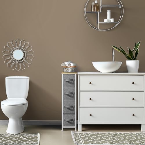 Sorbus Narrow Dresser with 4 Drawers - Vertical Slim Storage Chest of Drawers with Steel Frame, Wood Top & Easy Pull Fabric Bins for Small Spaces, Closets, Bedroom, Bathroom & Laundry (Beige) - color: Beige, style: 4 Drawer