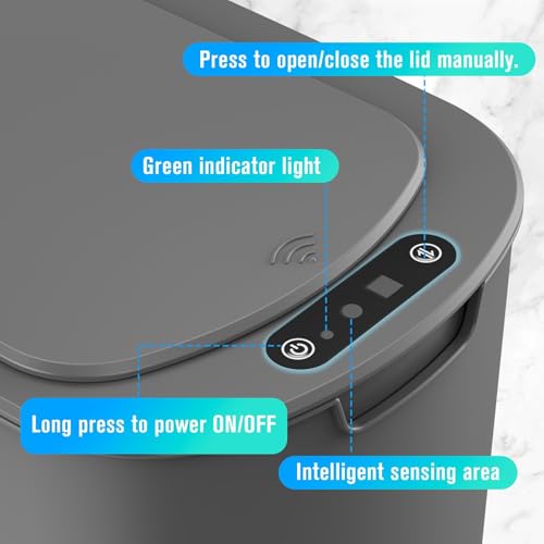 Cesun Automatic Small Bathroom Trash Can with Lid, 2.6 Gallon, Grey | Motion Sensor, Plastic, Touchless, Odor Control, Smart Garbage Can, Battery Operated, Manual Button, for Office/RV/Bedroom - color: Gray