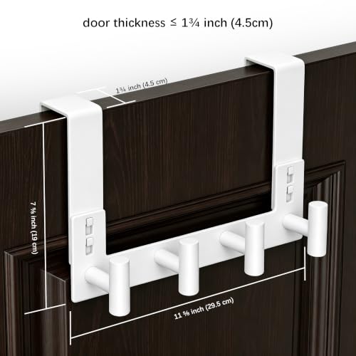 WUIVIUT White Stainless Steel Over The Door Clothes Hanger, Towel Hanger for Door, Heavy-Duty Storage Clothes Hanger (T-Shape, 4 Hook, Fits 1-3/4'' Thick) - size: T Shape 4 Hook, White