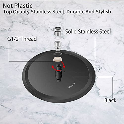 Black Shower Head GGStudy 6 inch Round Rain Shower Heads Stainless Steel High Pressure Ultra Thin Rainfall Bath Shower Self-cleaning Silicone Nozzle - color: Black, size: Round
