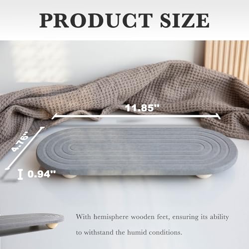 Instant Dry Sink Caddy Organizer – Water Absorbing Stone Tray for Kitchen Bathroom Countertop, Fast Drying Sink Caddy (with Wooden Feet and Natural Loofah, Gray) - color: Gray