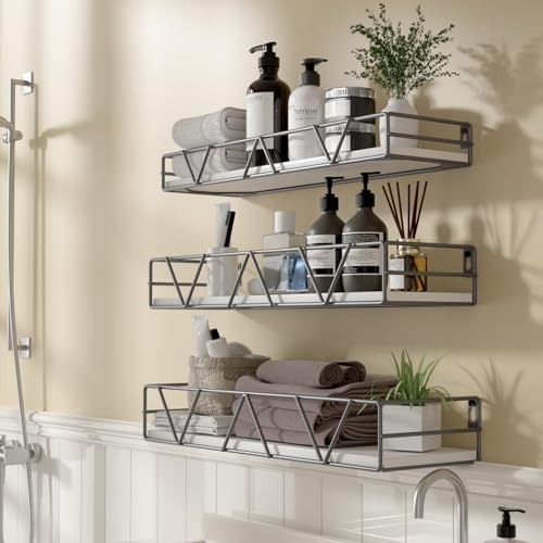 Floating Shelves Set of 3, Wood Wall Shelf, Farmhouse Shelf for Bedroom | Wall Mounted Floating Shelf for Living Room, Bedroom, Bathroom, Kitchen, Office - color: Grey