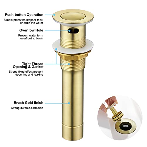 CREA Bathroom Sink Drain, Bathroom Sink Stopper with Drain Hair Catcher Pop Up Drain 1 1/2" for Bathroom Vanity Kitchen Sink with Overflow, Gold - color: Gold
