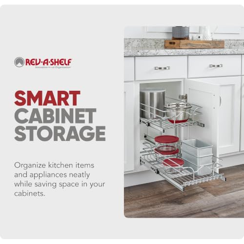 Rev-A-Shelf 2-Tier Pullout Shelf and Drawer Organizer for Kitchen Cabinets, Slide Out Storage Basket, Min Opening Width of 8.5", 9" x 22", 5WB2-0922CR-1 - size: 9" W x 22"D, style: Two Tier