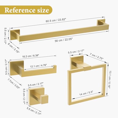 TURS 5-Piece Bathroom Hardware Set Brushed Gold Towel Bar Set Bath Towel Holder Sets SUS 304 Stainless Steel Wall Mounted Towel Rack Sets for Bathroom. - color: Brushed Gold, size: Set D