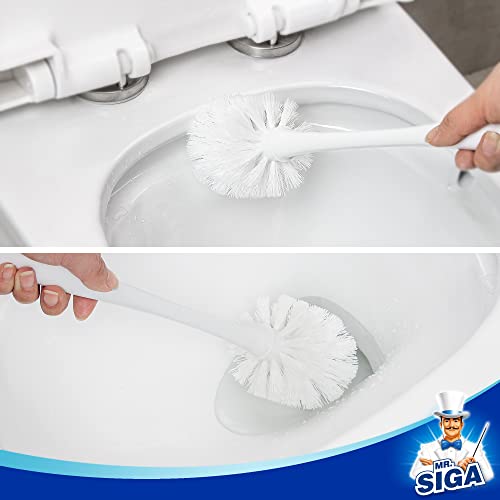 MR.SIGA Toilet Plunger and Bowl Brush Combo for Bathroom Cleaning, White | Heavy duty toilet brush and plunger set, toilet bowl brush and plunger with holder - color: White