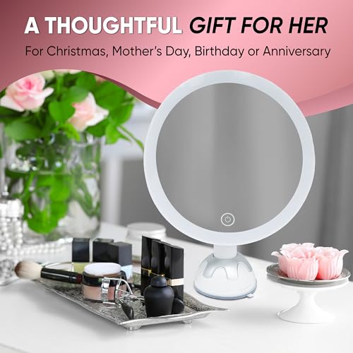 REMIR Vanity Mirror with Lights - 10X Magnifying Makeup Mirror with Suction Cup Base Mounts to Walls, Glass, Doors and Countertops - Smart Touch Control, 3 Dimmable Light Settings and 360 Swivel